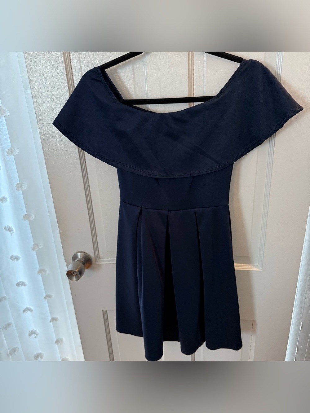 Charlotte Russe Navy Off-Shoulder Pleated Mini Dress